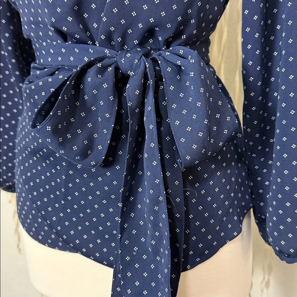 J. Crew Navy Printed Quarter Sleeve Wrap Blouse Size Small